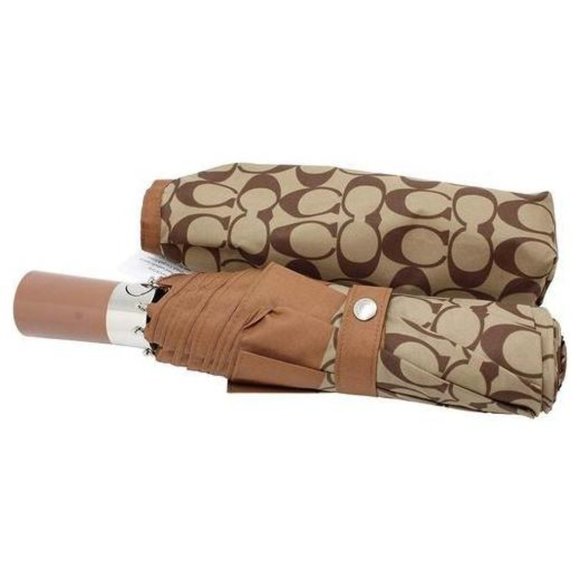 Coach Signature Mini Umbrella Silver/Khaki/Saddle - Picture 4 of 4